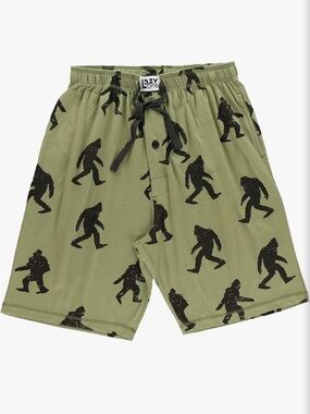 Lazy One Olive Green Shorts with Black Bigfoot Print